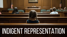 Image showing child sitting in a court room waiting for legal representation