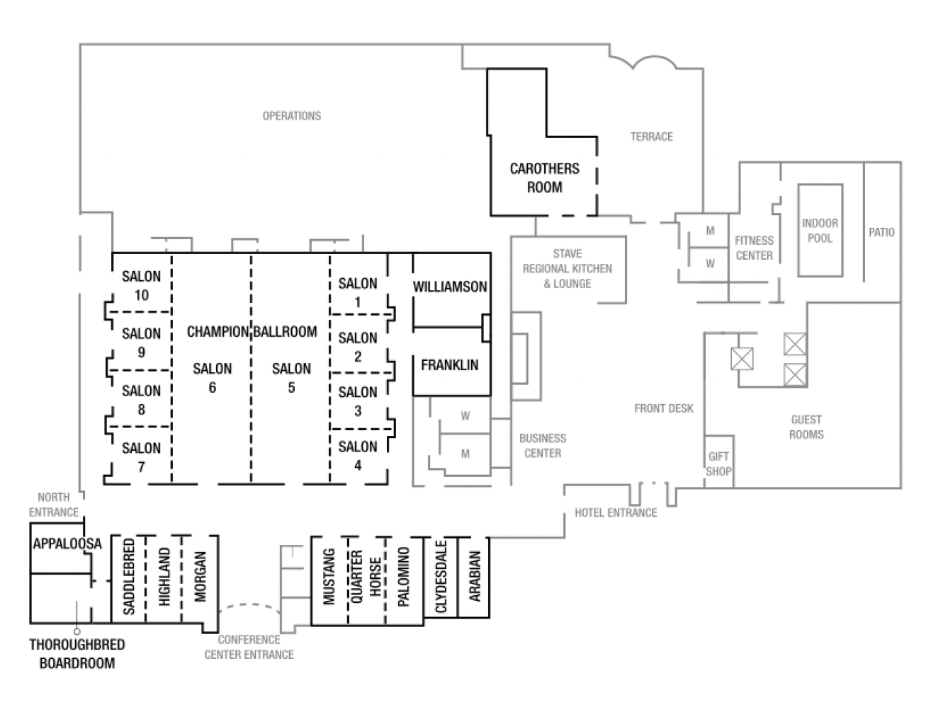 Layout of Marriott Cool Spring Hotel conference space