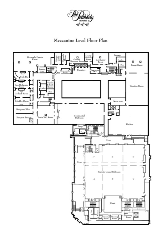 Map of the Peabody Hotel Mezzanine Level