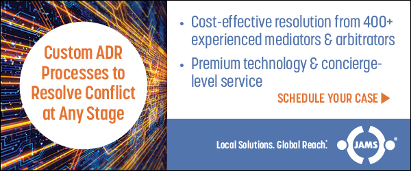 Advertisement for JAMS alternative dispute resolution services