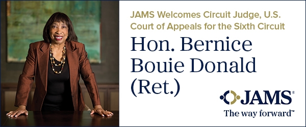 Marketing image announcing Judge Donald joining JAMS mediation